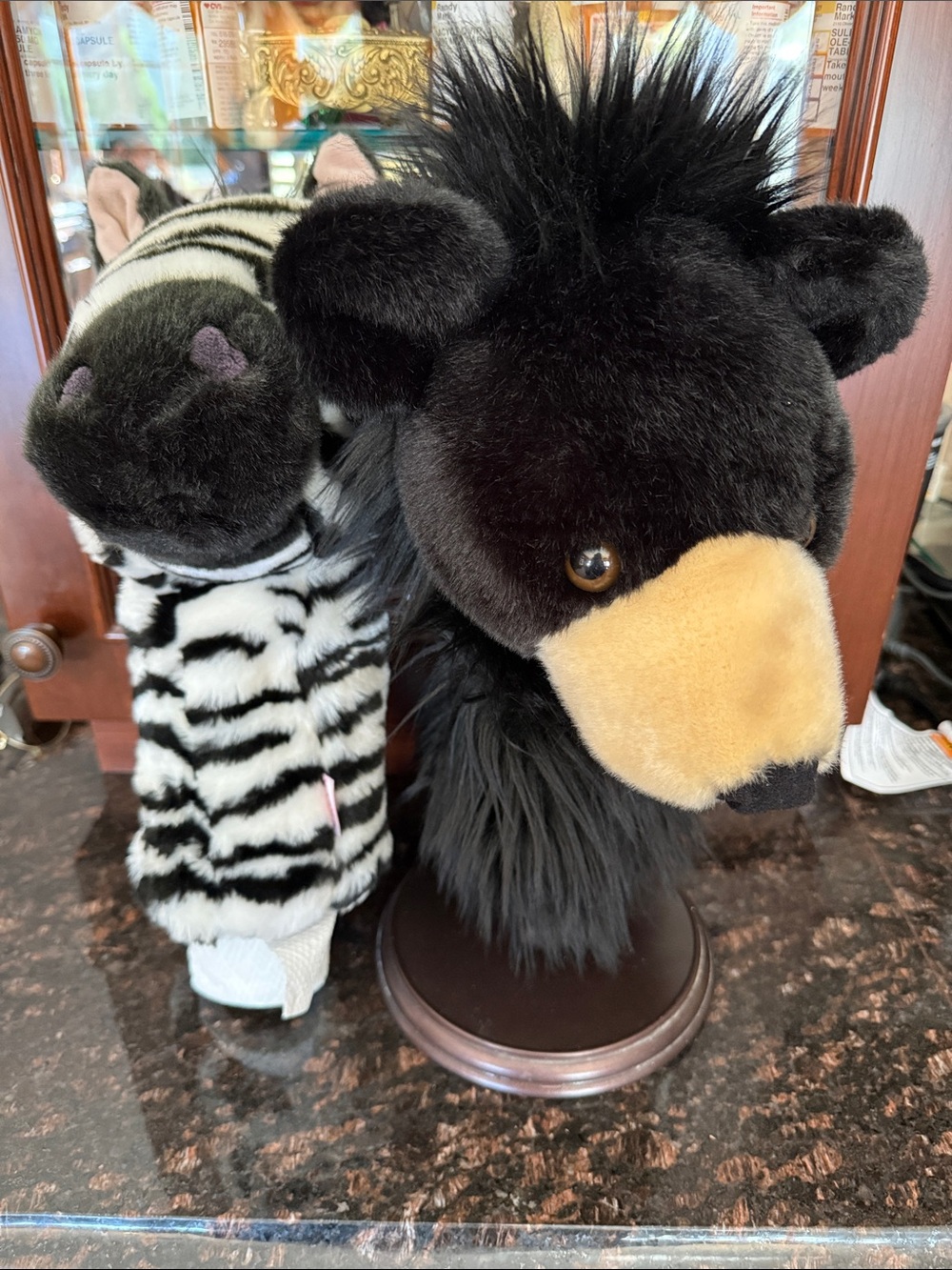 Plush Black Bear & zebra golf head covers